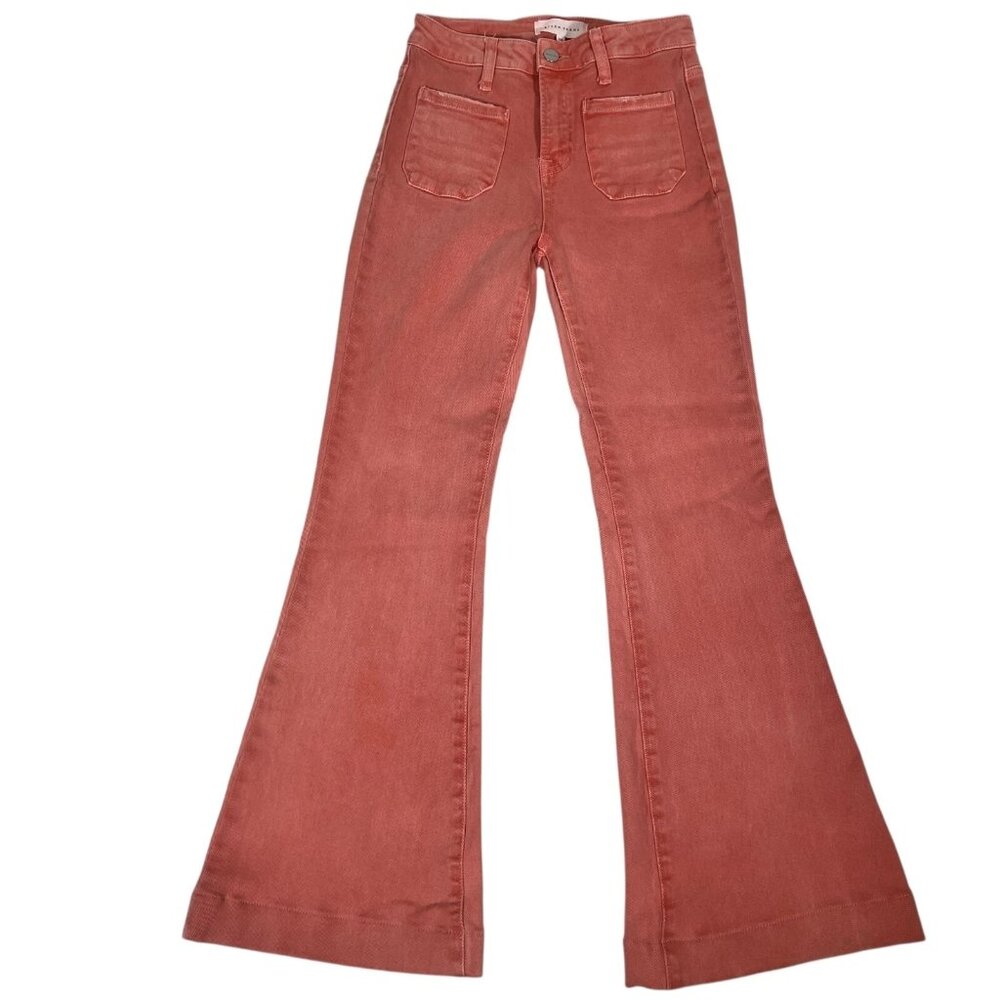 Risen Los Angeles Womens Coral Denim Patch Pocket Bell Bottom Jeans Size 3/26 - Picture 2 of 16